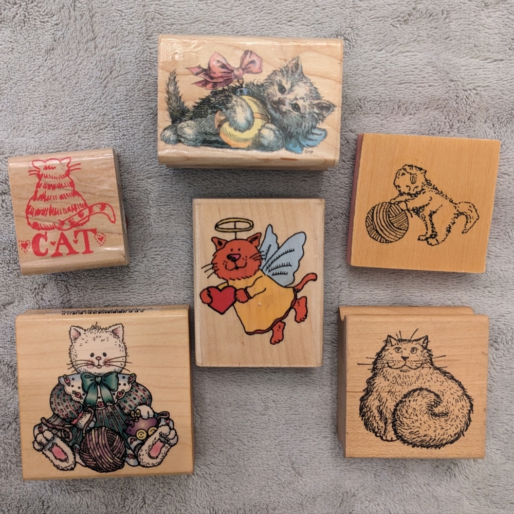6 Cat Rubber Stamps Lot. Variety of brands.